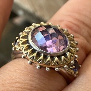Barbara Bixby Sterling Silver & 18k Yellow Gold Amethyst Iolite  Ring SZ 9